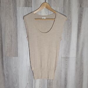 LL Bean Womens Small Vintage Merino Wool Sweater Vest Tan 50s 60s‎ Lightweight